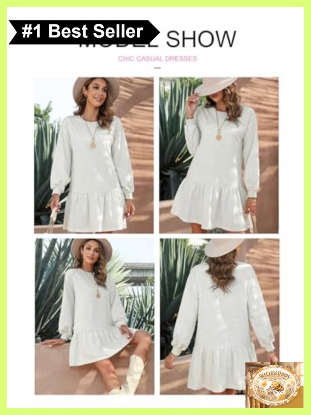 Long Sleeve Ribbed Knit A-Line Mini Dress Ruffle Hem Pullover - Picture 5 of 6